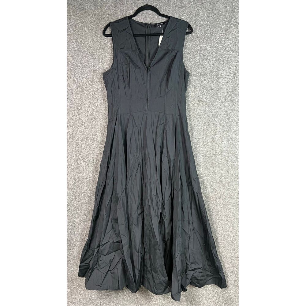 Madewell V-Neck Circle Midi Dress Jet Black Size 14 NWT - Picture 7 of 11